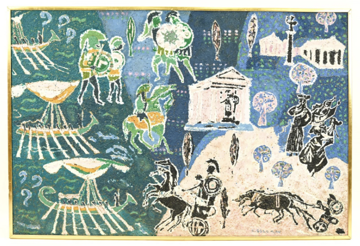 Mid-Century Encaustic Painting with Ancient Greek Themes | C. BIRD